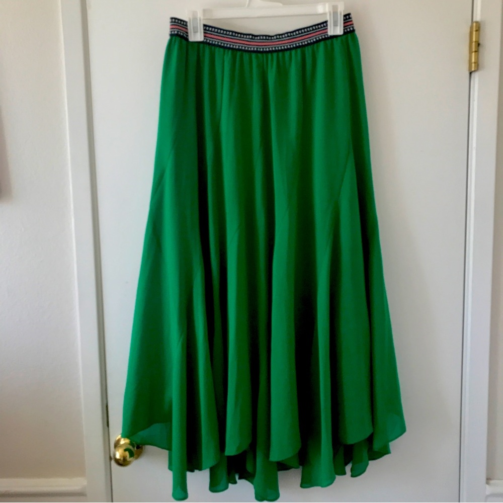 Anthropologie Green Waterfall Maxi Skirt by Vanessa Virginia Size Small